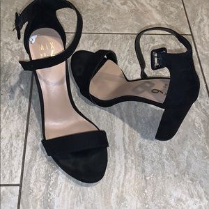 Black faux suede heels